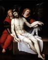 dead christ held by two angels